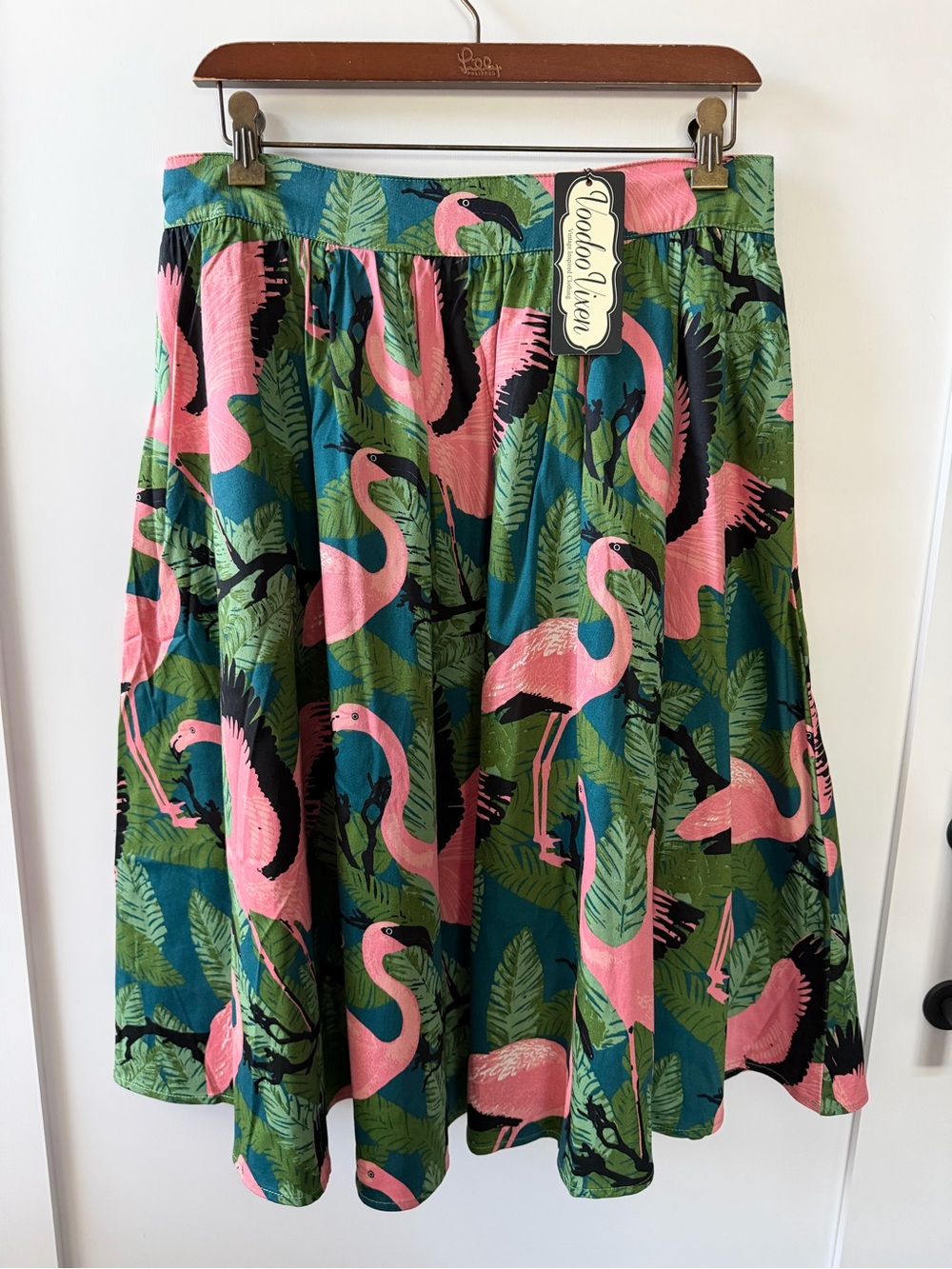 Voodoo Vixen Pink & Green Flamingo Circle Skirt